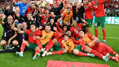 La joie des Lions de l'Atlas après la qualification en demi-finale du Mondial 2022. © COPYRIGHT : DR